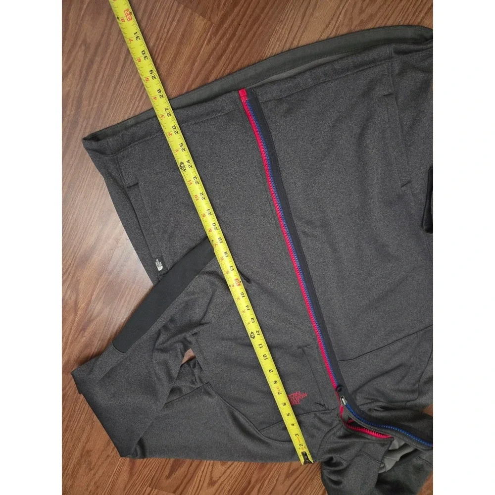 The North Face Mens Full Zip Fleece Hoodie Gray Heather Jacket‎ Red Blue Trim L